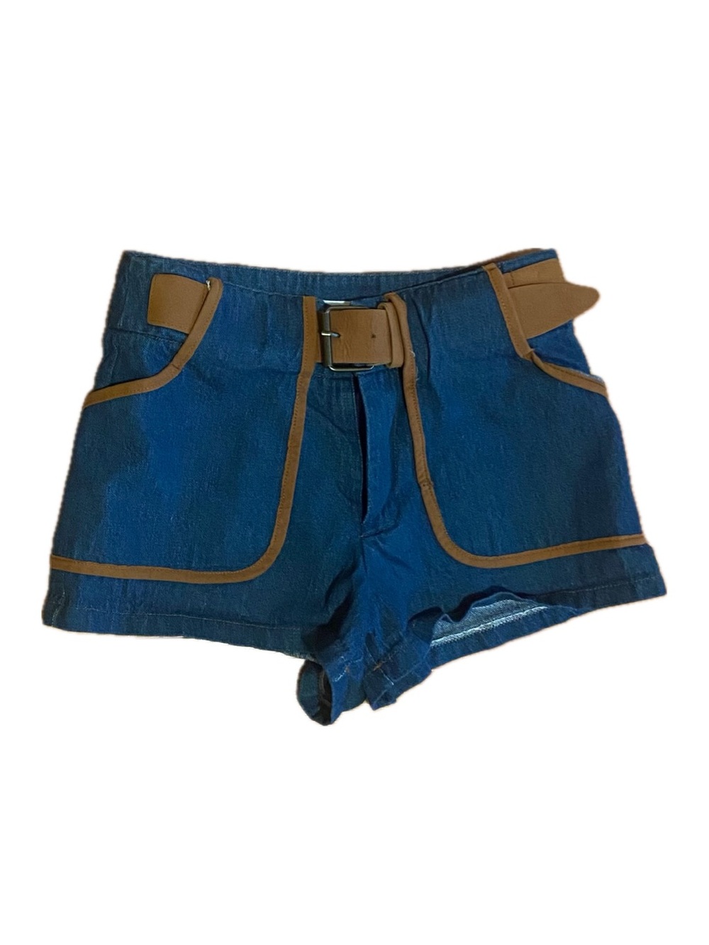 Women's Blue Shorts with Tan Trim and Belt
